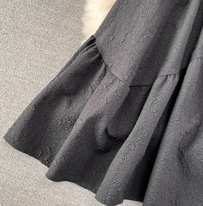 New round neck knitted waist slimming A-line jacquard dress elegant temperament long skirt R0362