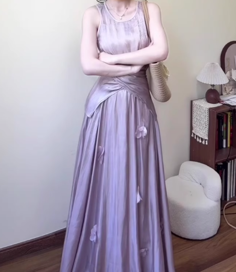 Gentle temperament purple sleeveless vest a-line skirt wear two-piece suit R0813