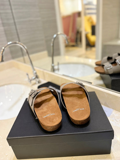 SL Flat Sandal Women Brown Seude Grey Calfskin