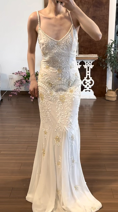 Beading White Vintage Prom Party Dress Evening Dress Birthday Outfit  fg8715