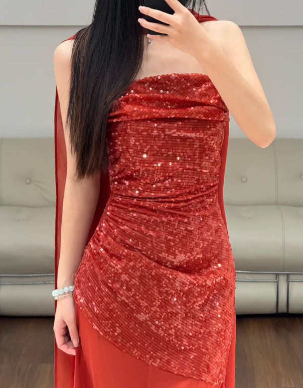 Red Sequin Prom Party Dress Evening Dress Birthday Dress fg8616