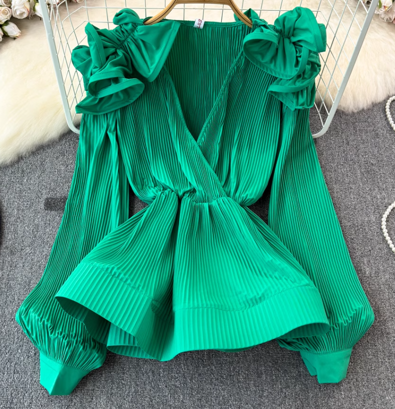 Ruffled waist shirt 2025 niche design three-dimensional petal waist cover meat slim top trend R0390