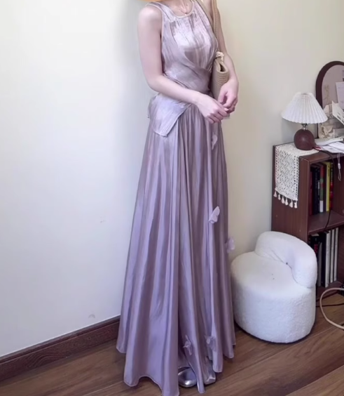 Gentle temperament purple sleeveless vest a-line skirt wear two-piece suit R0813