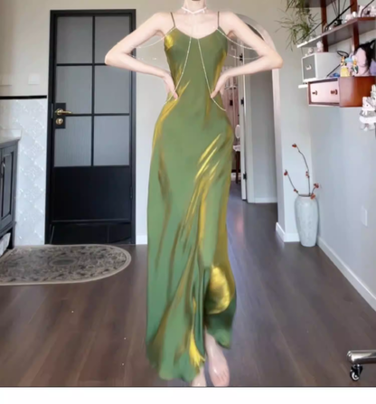 Simple Spaghetti Straps Satin Mermaid Long Wedding Guest Dress Green Birthday Party Gown SP1982