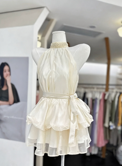 Simple Homecoming Dress Halter Pearl Back to School Outfits Party Dress  D6581