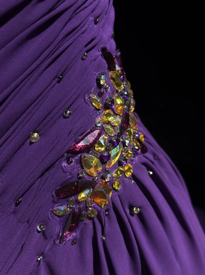 Classy One Shoulder Chiffon Pleated Beaded Mermaid Long Evening Dress Party Gown Purple Formal Wedding Guest Dress