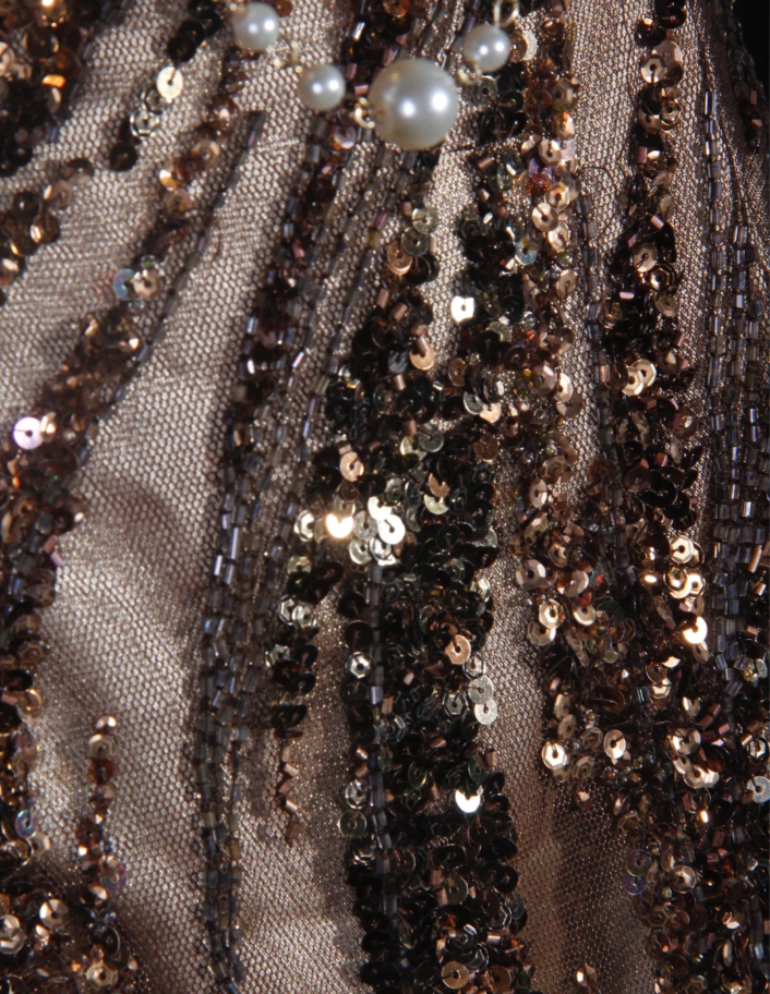 Retro Dark Brown Sleeveless Satin Sequin Beaded Long Evening Dress Birthday Dress D2290