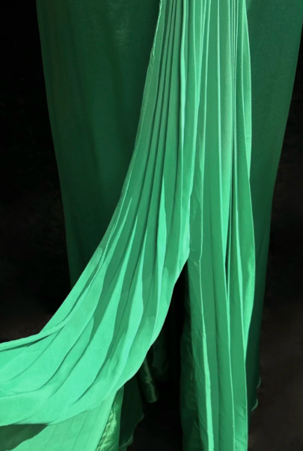Elegant V Neck Green Satin Beaded Mermaid Long Wedding Guest Dress Formal Birthday Party Dress D1992
