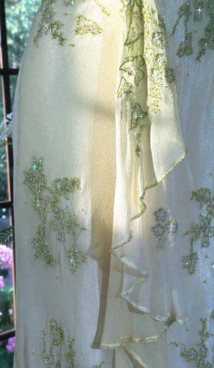 Vintage Halter Green Chiffon Beaded Mermaid Prom Dress Long Party Dress D941