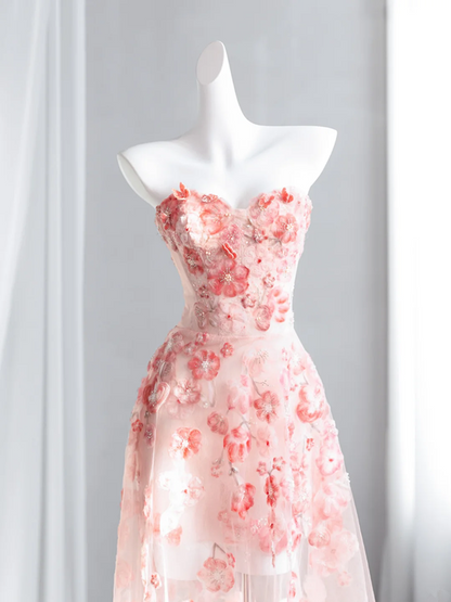 Light pink strapless fitted waist floral long ball gown, bridal dress R8427