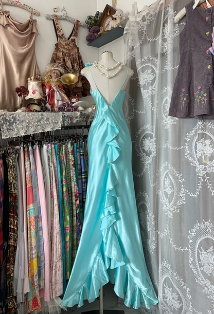 Mint Green Strapless Satin Waist Slim Fit Elegant Maxi Ball Gown R6133