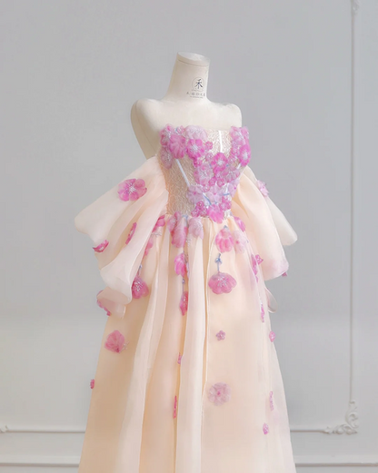 Light pink strapless fitted waist sexy long ball gown R8197