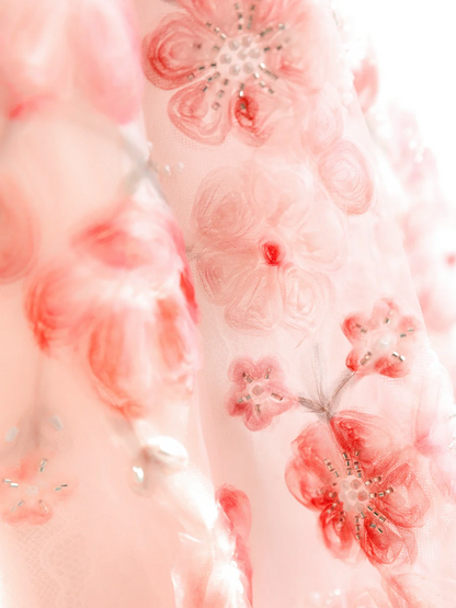 Light pink strapless fitted waist floral long ball gown, bridal dress R8427