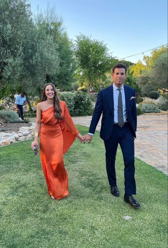 Elegant Orange One Shoulder Sheath Long Party Dress Wedding Guest Dress MD7525