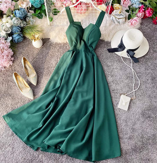 Sexy backless retro suspender skirt tube top dress waist slimming beach over knee goddess dress R0340