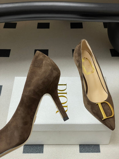 CD 26 High-Heeled 85 Pumps Dark Brown Suede 593594