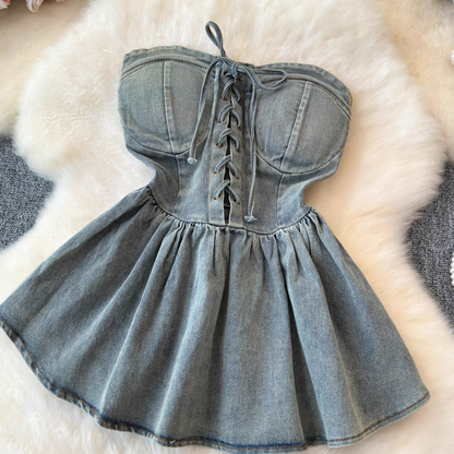 American style hottie tops for women Millennial style sexy slim fit denim tube tops for women R0365