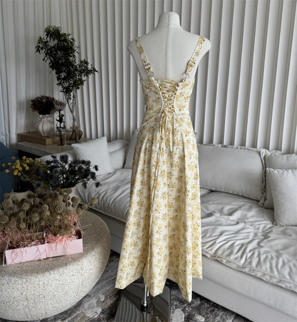 Simple Floral Spaghetti Strap Design A-line Split Women Party Dress, D1405