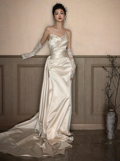 Sexy Lace Strapless Wedding Dresses Long Bridal Gown      S7207