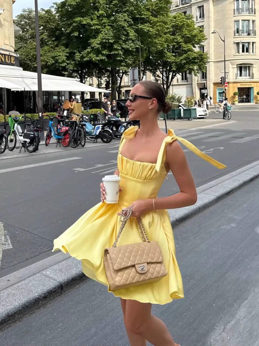 A Line Homecoming Dresses Yellow Bow Strap Prom Cocktail Party Gown