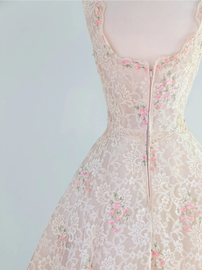 Retro Pink Floral Exquisite Embroidery Design A-Line Short Homecoming Dress Party Dress  D1670