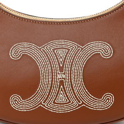 Smooth Calfskin Triomphe Embroidered Ava Shoulder Bag Tan