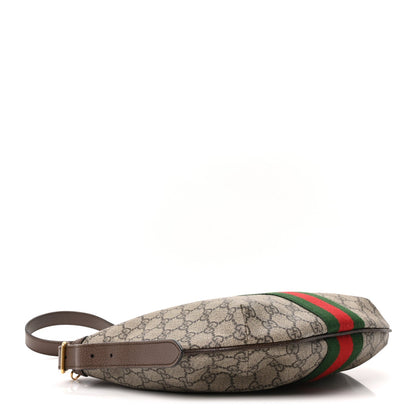 GG Supreme Monogram Web Small Ophidia Half Moon Hobo Brown