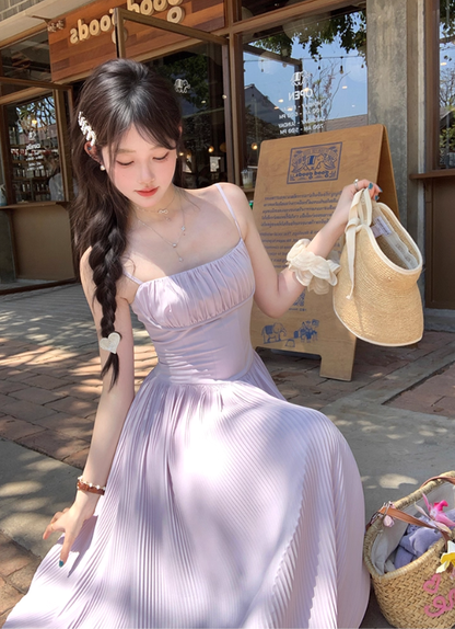 Purple one-shoulder waist suspender dress summer French style slim fit temperament skirt R4863