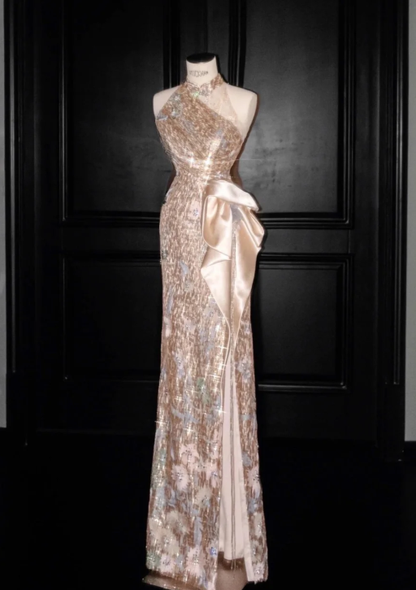 Champagne Sequin Prom Party Dress Shiny Evening Dress Birthday Outfit fg8687