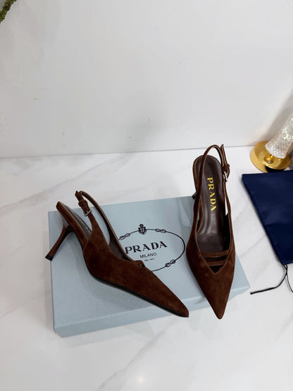 PRA 26SS Slingback 75 Dark Brown Suede 592343