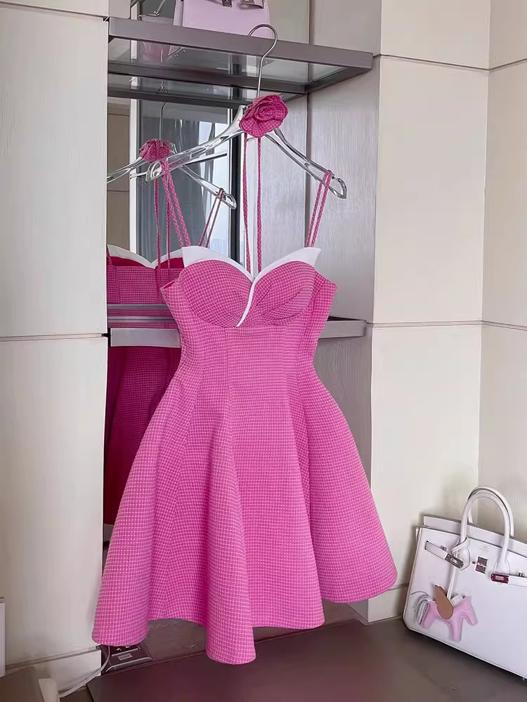 New Fashion Rose Pink Sweetheart Spaghetti Strap Design A-line Party Dresses Homecoming Dresses, D1392