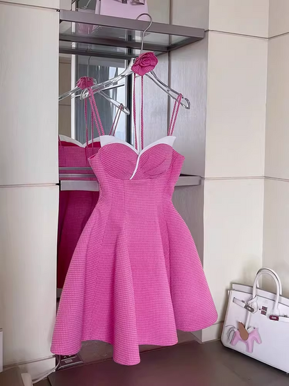 New Fashion Rose Pink Sweetheart Spaghetti Strap Design A-line Party Dresses Homecoming Dresses, D1392