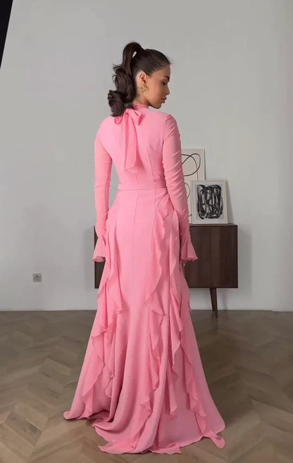 Ruffle Chiffon Women's Casual Dress Long Party Dress   fg7442