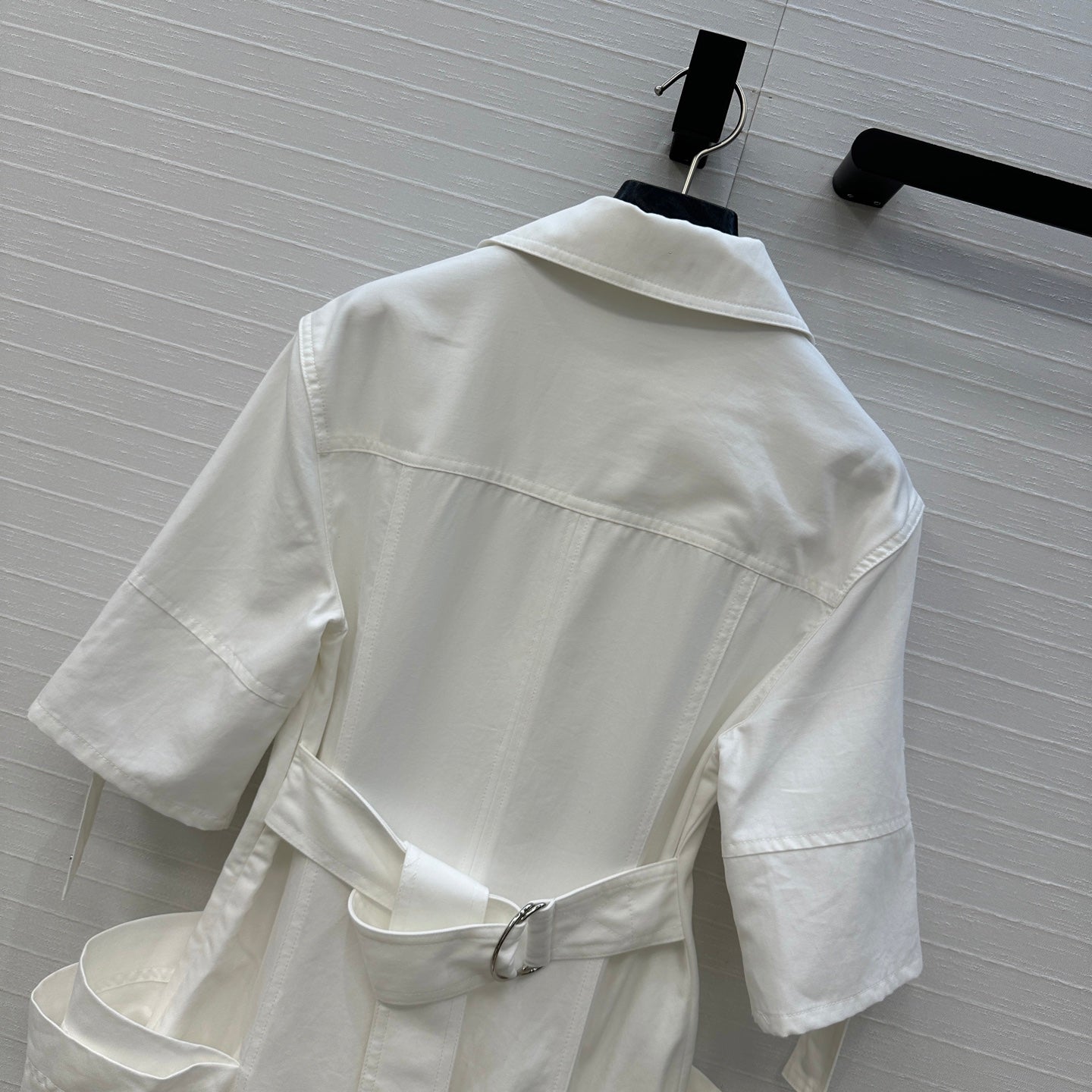 BV V-neck  Rolled-Up Sleeve Dress in White Tencel