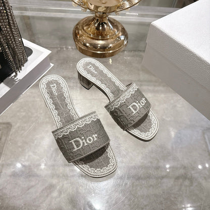 CD 26 Embroidered Sandals 45mm Gray White Canvas 592239