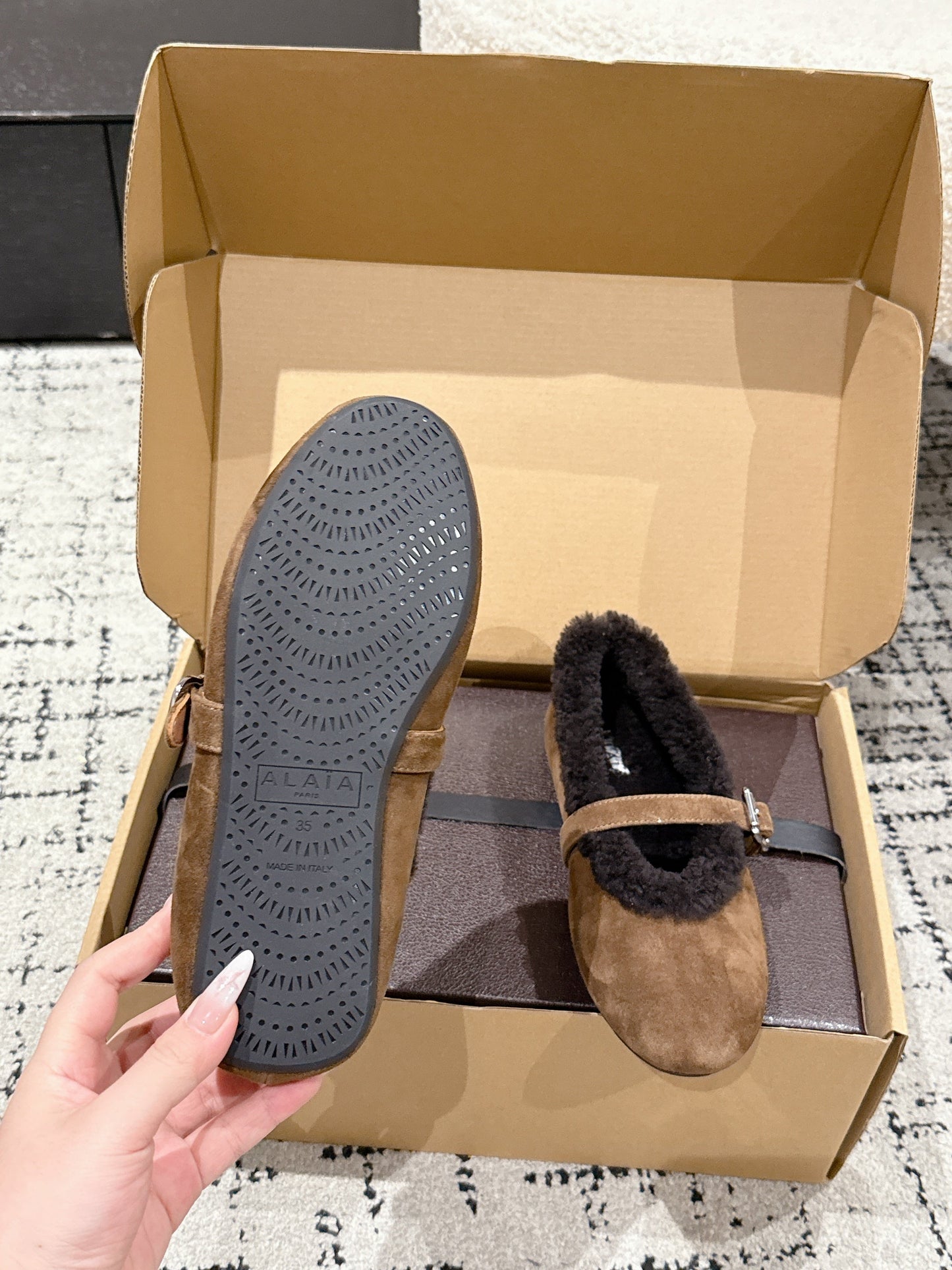 Alaia 2025 Ballet Flat Brown Black Suede Wool 558672