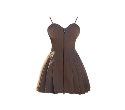 Chocolate Brownie Sexy Suspender Dress Hot Girl Retro Slim A-line Skirt Short Skirt R0159
