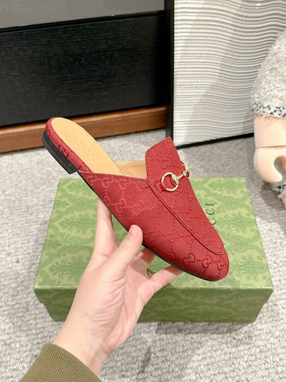 Horsebit Mule Red Canvas