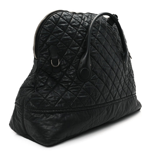 Coated Canvas Quilted Large Garment Travel Bag Black