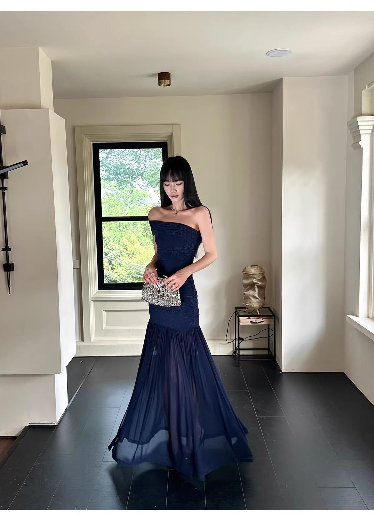 Sexy Halter V Neck White A Line Long Party Dress Formal Evening Gown