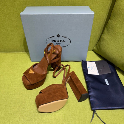 Prada 25 AW Platform Sandals Brown Suede 564119