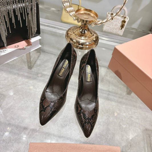 Miu High Heel Pumps Brown Black Snakeskin 592075