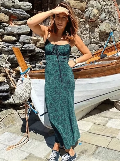 Green cashew color dress with waist and slimming suspenders R2905