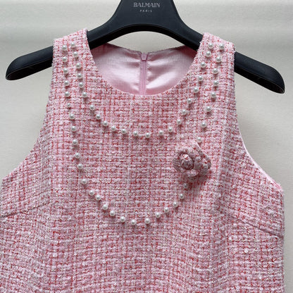 CC 25 Flower Woven Dress Tweed Pink Polyester Cotton 257307