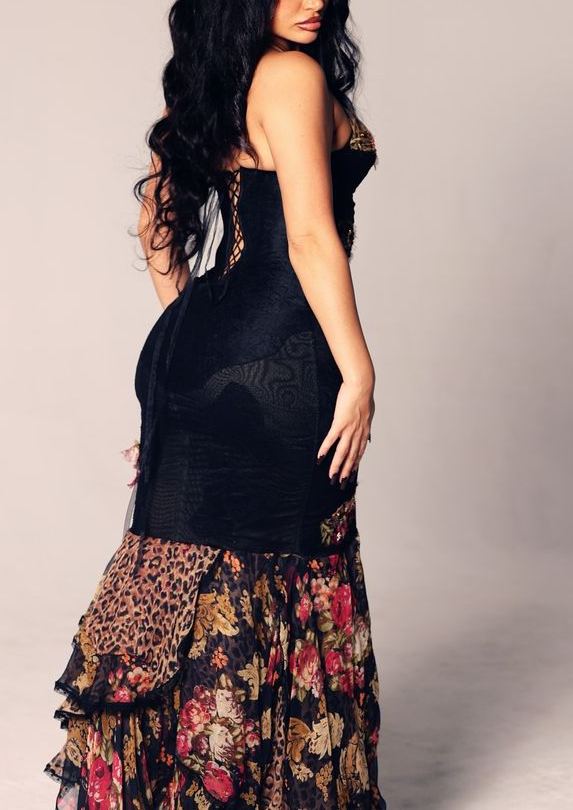 Gorgeous Black Spaghetti Straps Tulle Lace Floral Mermaid Evening Dress Long Party Dress Prom Gown
