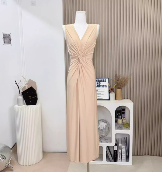 Relaxed dress sleeveless elastic light skin breathable fabric long dress R0295