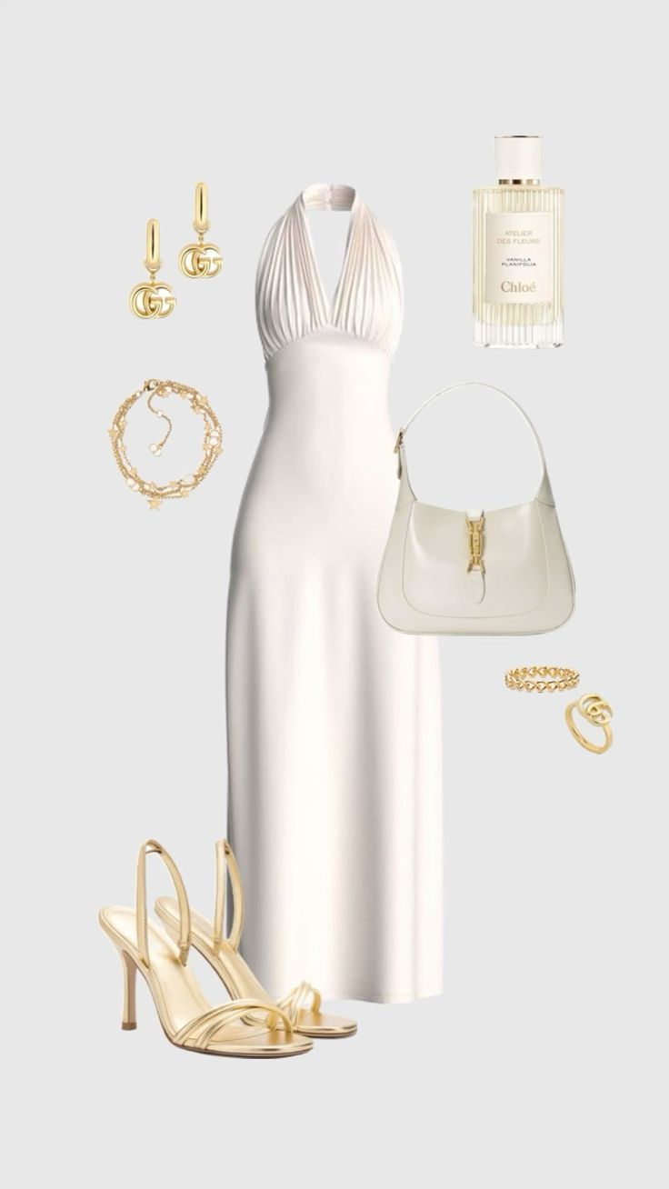Gorgeous A Line Halter White Prom Dresses Formal Summer Wedding Guest Dresses Wedding Guest Outfits DP770