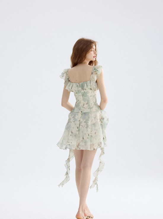 French dress floral suspender skirt design short skirt small skirt women summer R3448