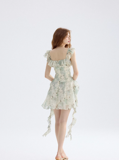 French dress floral suspender skirt design short skirt small skirt women summer R3448