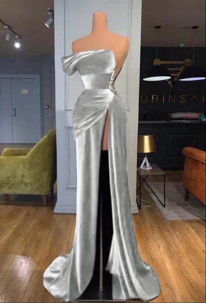 Royal Blue One Shoulder Velvet Split Long Prom Dress Evening Dress M4925